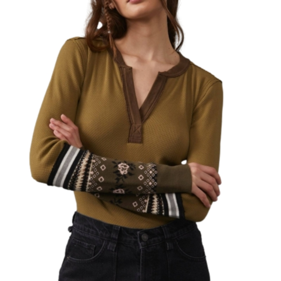 We The Free Tops - Free People Olive Mikah Notch Neck Top Size S